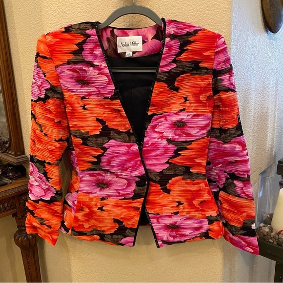 Vintage NOLAN MILLER Women Ruched Floral Beaded Party Jacket Size 4 - Picture 1 of 8